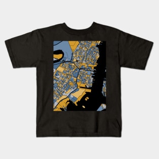 Jersey City Map Pattern in Blue & Gold Kids T-Shirt